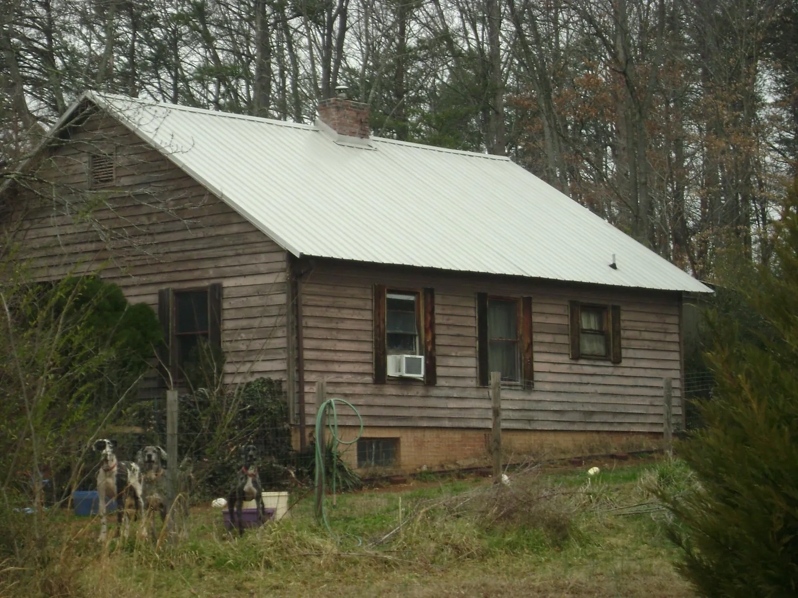 White metal roof on an old wood sided farmhouse, from a Asphalt Shingle Roof Repair job in Bakersfield